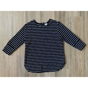 Merona Striped Top Women’s Sz XL Black White Knit Exposed Zip Stretch 3/4 Sleeve